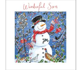 Snowman and Birds Son Christmas Card