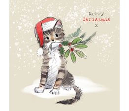 Tabby Kitten With Foliage Christmas Card