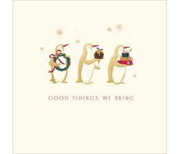 Three Penguins Carrying Gifts Christmas Card