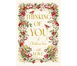 Thinking Of You Xmas Roses Robin Christmas Card
