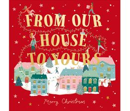 From Our House Tree Shaped Christmas Text With People and Lights Christmas Card