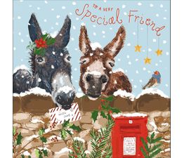 Special Friend Two Donkeys Looking Over A Wall Christmas Card