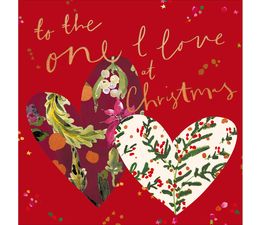 One I Love Two Hearts With Foliage Christmas Card