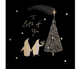 Both of You Two Kissing Penguins By A Tree Christmas Card