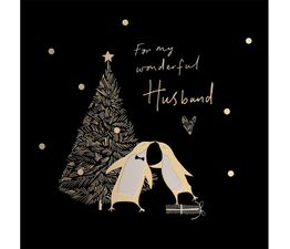 Wonderful Husband Two Penguins Kissing By A Tree Christmas Card