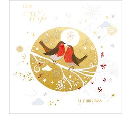 Wife Two Robins Inside A Gold Circle Christmas Card
