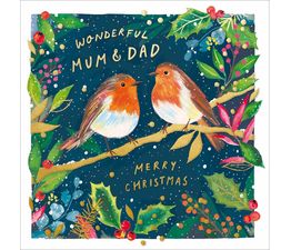 Mum &amp; Dad Two Robins On A Branch Christmas Card