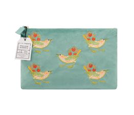 William Morris at Home - Strawberry Thief Large Powder Blue Embroidery Velvet Pouch