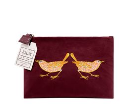 William Morris at Home - Strawberry Thief Medium Raspberry Embroidery Velvet Pouch