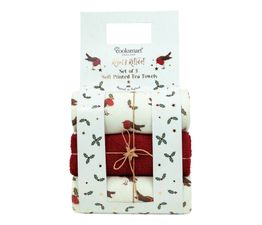 Cooksmart Christmas Robins Retreat Terry Tea Towels 3 Pack