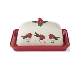 Cooksmart Christmas Robins Retreat Butter Dish