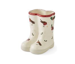 Cooksmart Christmas Robins Retreat Ceramic Utensil Pot Wellies