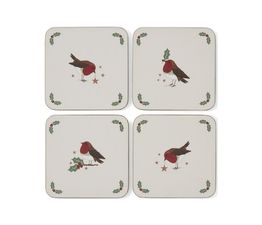 Cooksmart Christmas Robins Retreat Set Of 4 Coasters