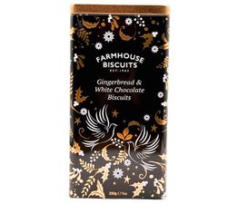 Farmhouse Biscuits - Black Triangle Tin of Gingerbread &amp; White Chocolate Biscuits