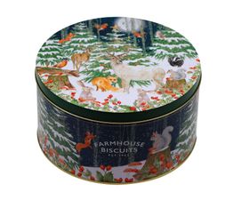 Farmhouse Biscuits - Woodland Scene Round Tin of Assorted Oat Flips