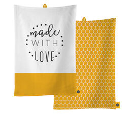 Kitchen Pantry Made with Love & Yellow Honeycomb Tea Towels (Pack of 2)
