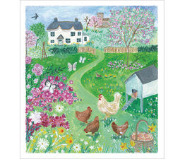 Easter Card - Chickens In Garden