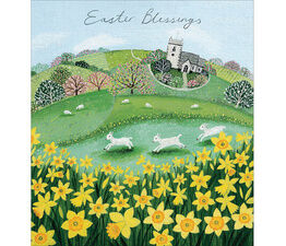 Easter Card - Lambs In Daffodil Field
