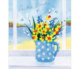 Easter Card - Polka Dot Vase With Spring Flowers