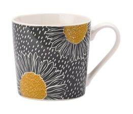 David Mason Artisan Flower Floral Mug - Grey with Yellow Flower