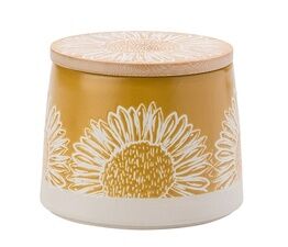 David Mason Artisan Flower Yellow Canister with Bamboo Lid