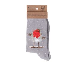 Wrendale Designs - Jolly Robin Christmas Socks Grey