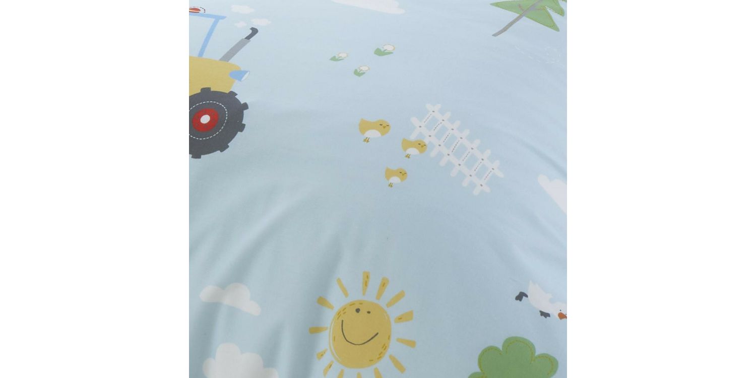 Bedlam Federa Cuscino Velluto Farmyard Friends | 43x43 Cm | Blu Con Trattore Rosso
