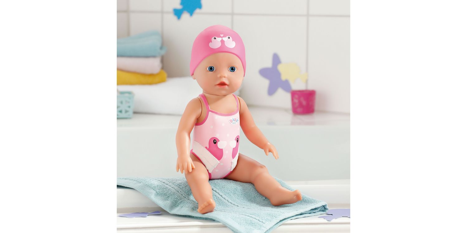 BABY Born 834060 My First Swim Girl – Bambola 30 Cm Che Nuota Senza Pile, Con Costume E Cuffia, Per Giocare In Acqua (1+ Anni)