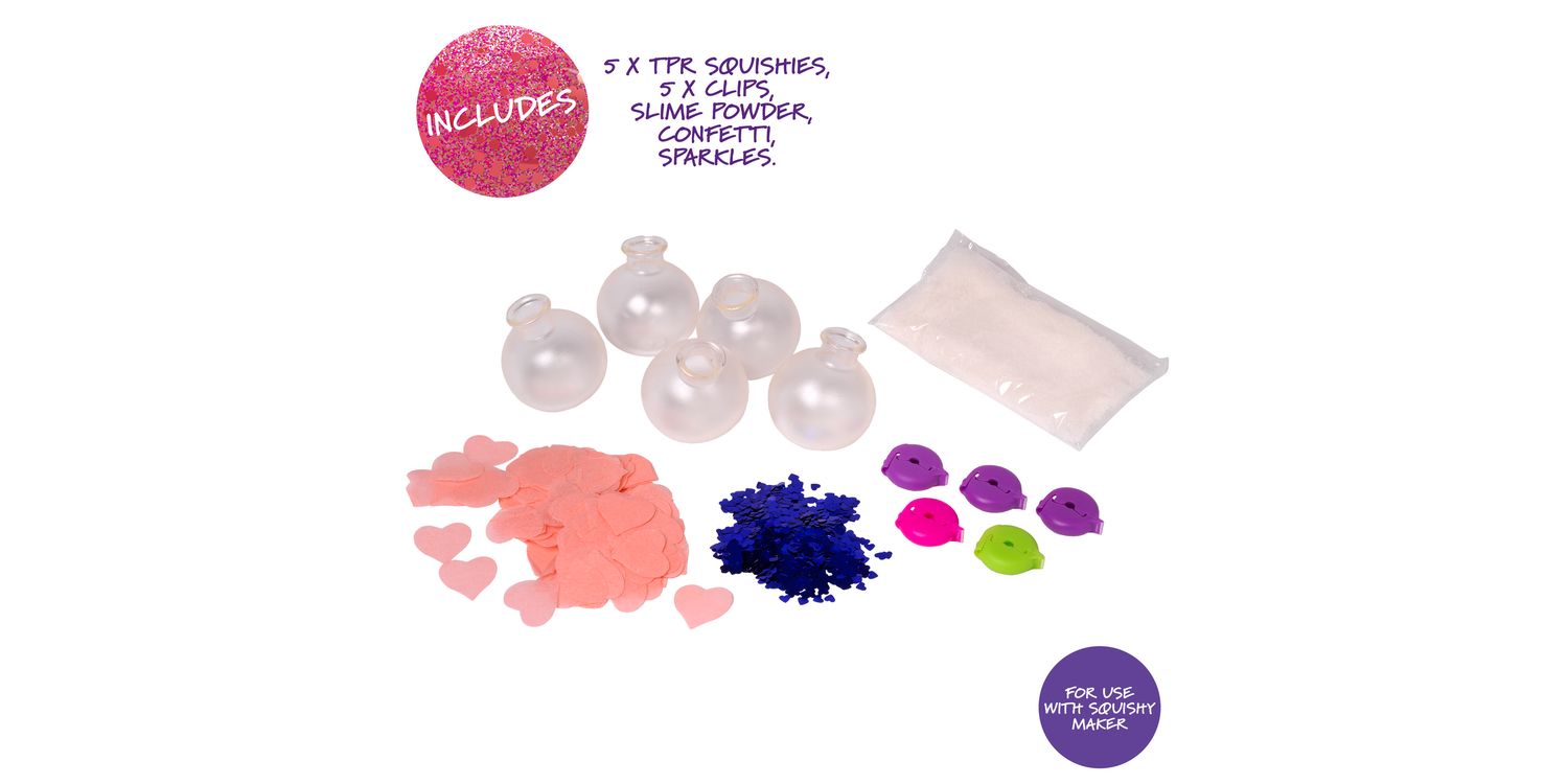 Recharge Doctor Squish Glow It – Lot 6 Squishies TPR + Poudre Slime, Confettis & Paillettes