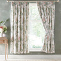 Appletree Heritage - Campion - 100% Cotton Pair of Pencil Pleat Curtains With Tie-Backs - Green/Coral additional 1