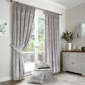 Curtina - Trinity - Jacquard Pair of Pencil Pleat Curtains - Silver additional 2