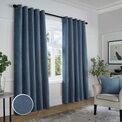 Curtina - Textured Chenille - Textured Pair of Eyelet Curtains - Navy additional 4