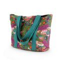 Peace Of Mind - Khaki/Purple Paradise Print Beach Bag With Blue Webbing Straps additional 2