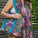 Peace Of Mind - Khaki/Purple Paradise Print Beach Bag With Blue Webbing Straps additional 3