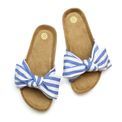 Peace Of Mind - Light Blue Striped Bow Summer Footbed Sliders - Small additional 2