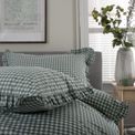 The Lyndon Company - Gingham Frilled Duvet Set Sage additional 3