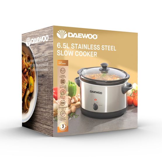 Daewoo 6.5L Slow Cooker - Stainless Steel