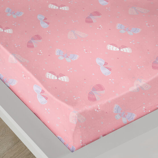 Bedlam - Flutterby Butterfly -  28cm Fitted Bed Sheet - Single Bed Size in Pink