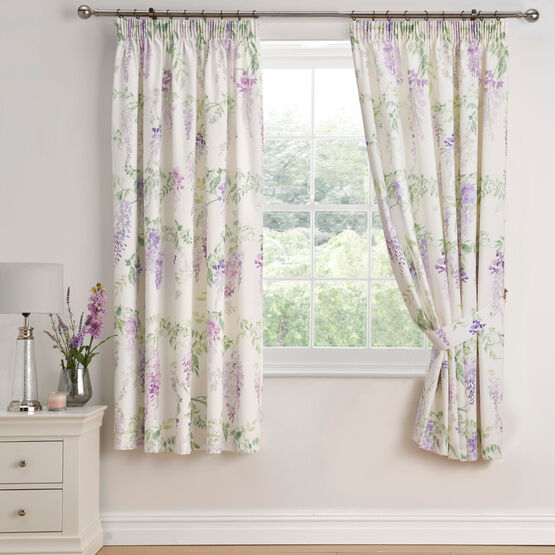 Dreams & Drapes Wisteria Pencil Pleat Curtains With Tie-Backs - Lilac