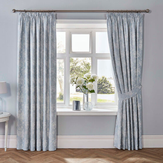 Dreams & Drapes Woven Imelda Pencil Pleat Curtains With Tie-Backs - Duck Egg