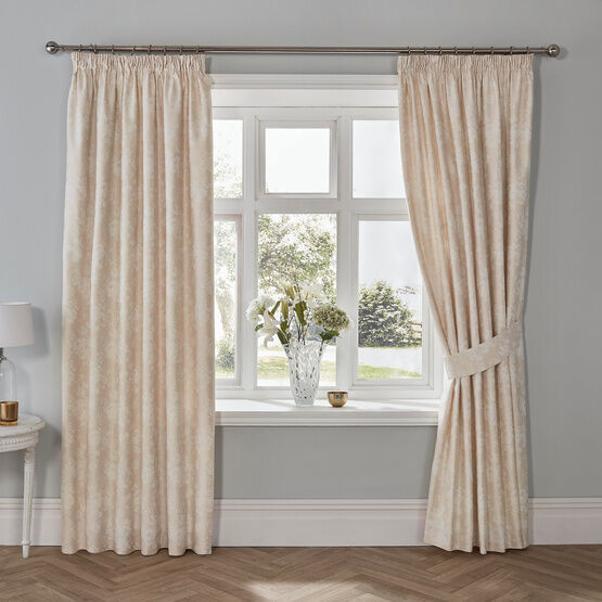 Dreams & Drapes Woven Imelda Pencil Pleat Curtains With Tie-Backs - Ivory