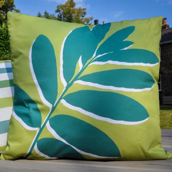 Fusion - Leaf Print - Outdoor Filled Cushion - 43 x 43cm in Green