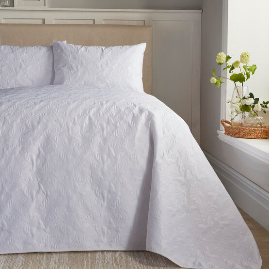 Serene - Butterfly Garden - Quilted Bedspread - 200cm X 230cm in White