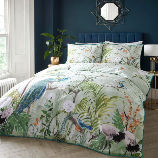 Soiree - Peacock Jungle - 100% Cotton Duvet Cover Set - Green