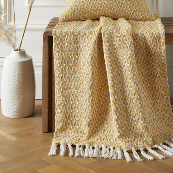 Appletree Loft - Bexley - 100% Recycled Cotton Rich Mixed Fibres Throw - 130 x 180cm in Ochre