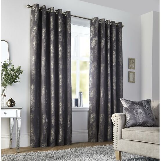 Curtina - Feather - Jacquard Pair of Eyelet Curtains - Slate