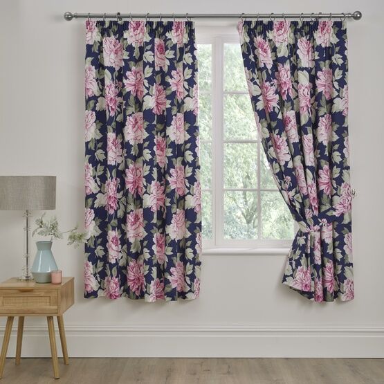 Dreams & Drapes Kirsten Pencil Pleat Curtains With Tie-Backs - Pink/Blue