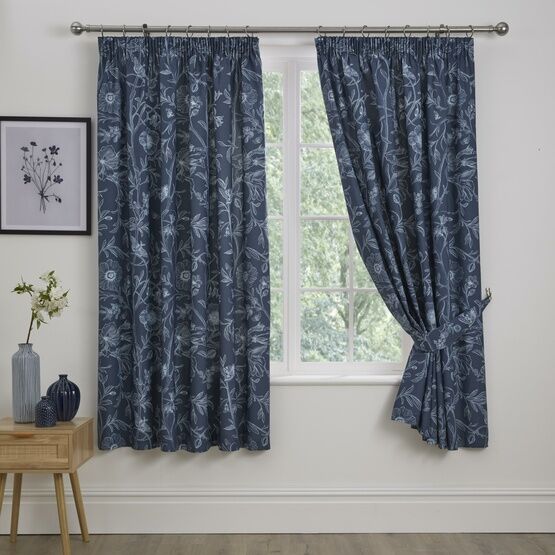 Dreams & Drapes Lorie Pencil Pleat Curtains With Tie-Backs - Blue