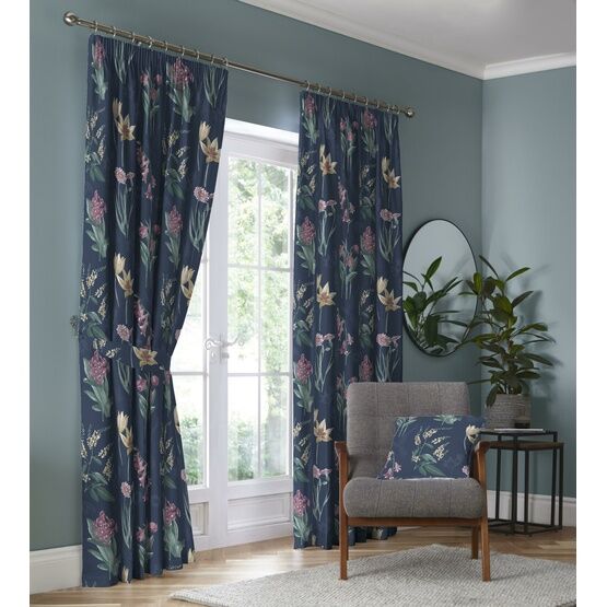 Dreams And Drapes Caberne Pencil Pleat Curtains With Tie-Backs - Navy