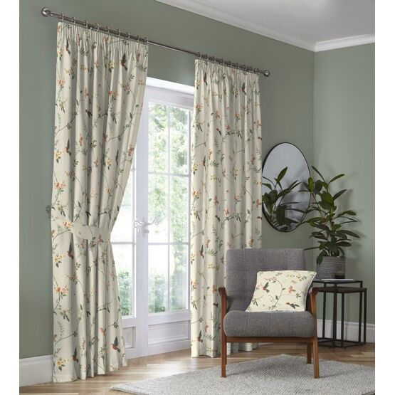 Dreams & Drapes Curtains - Darnley - 100% Cotton Pair of Pencil Pleat Curtains With Tie-Backs - Coral/Natural
